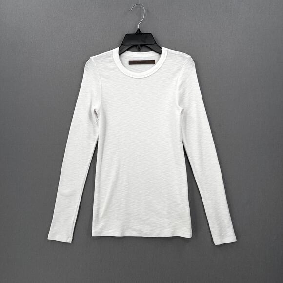 ENZA COSTA Textured Knit Crew Neck Top Womens Medium White Long Sleeve Shirt NEW - Picture 4 of 16